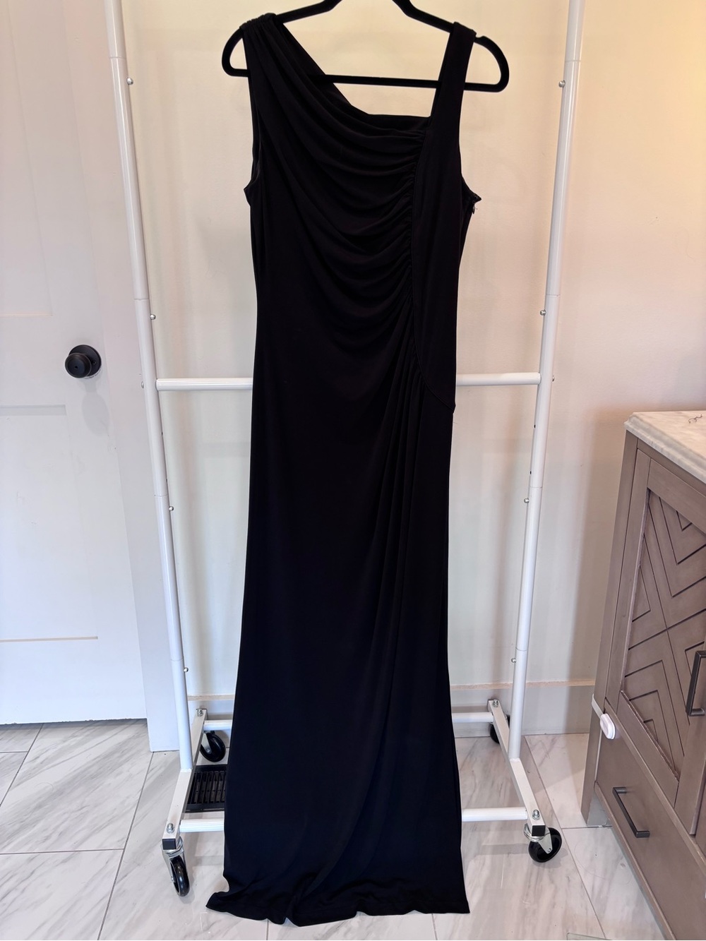Calvin Klein Black One-Shoulder Draped Maxi Dress